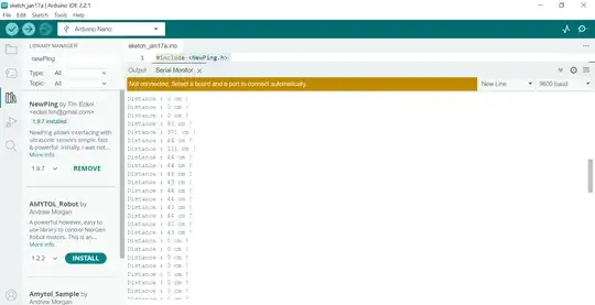 The serial monitor output, the zeros are because I disconnected the sensor