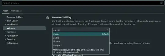 Window settings with Menu Bar Visibility set to classic.
