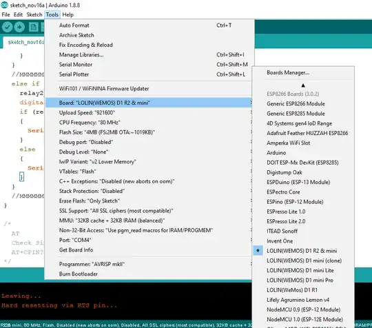The settings that the Arduino ID currently has