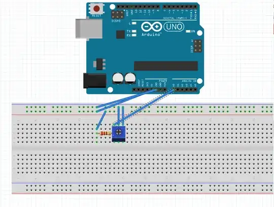 this how i have connected the circuit, but the pot is the one that i have mentioned above, i couldn't find that kind in the software, but i have made the connection this way only 