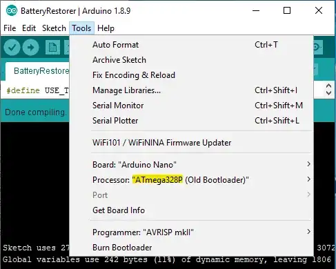 arduino board setting