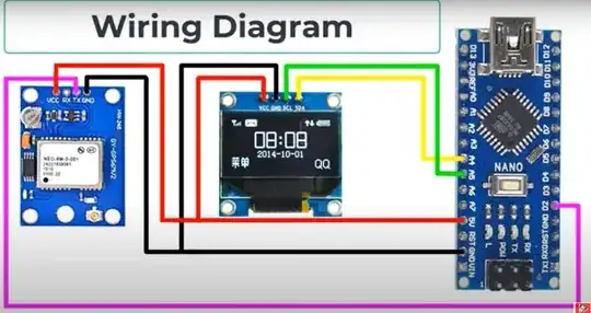 Wiring diagram of speedometer. Uisng NEO-6M GPS, Nano, and OLED 0.96"