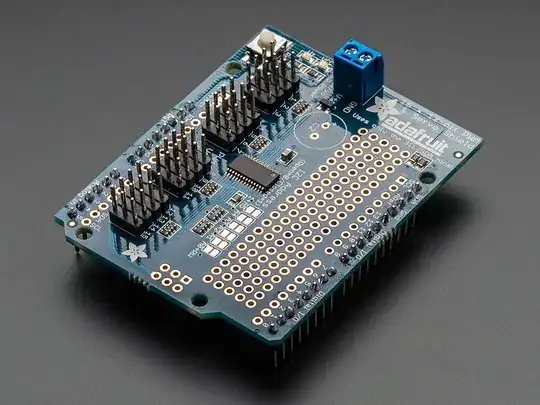 Adafruit Servo Shield, showing blue screw terminal