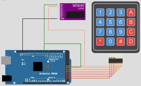 Screenshot of Wokwi simulation of keypad interrupt