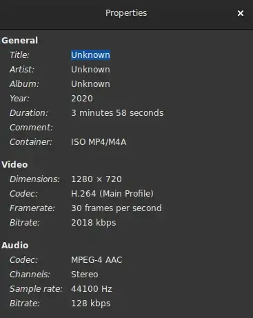 Video properties in Totem Player