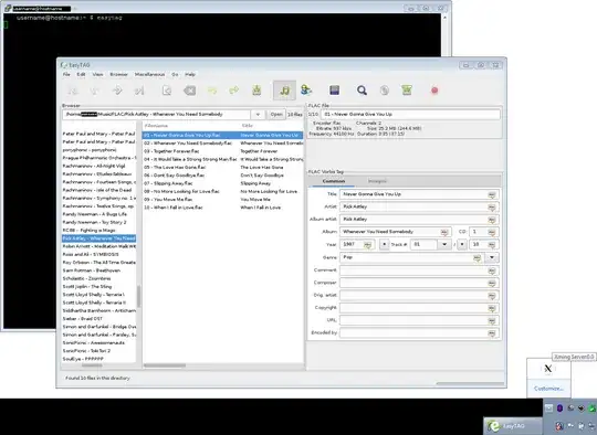 graphical easytag program running on a raspberry pi, but the program window is displayed on the laptop screen