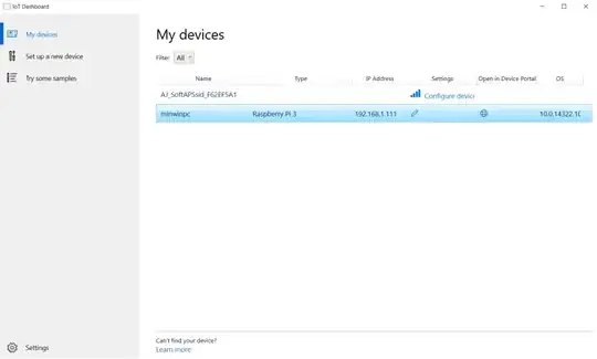 Windows IoT Dashboard image showing Raspberry Pi 3 on the network