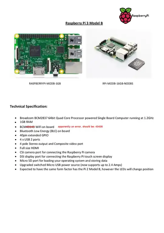 Edited version of Farnell's information sheet for the RPi3B
