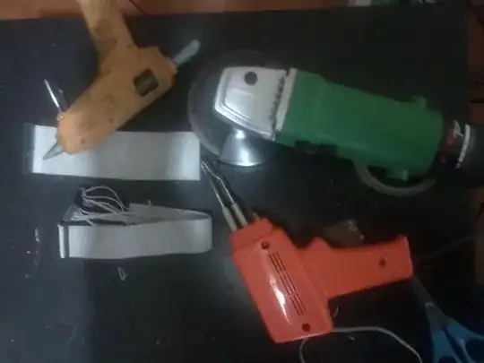 Scissors, Solder gun, Angle grinder and ribbon cables