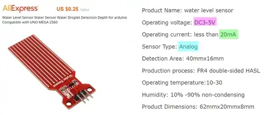 water level sensor spec
