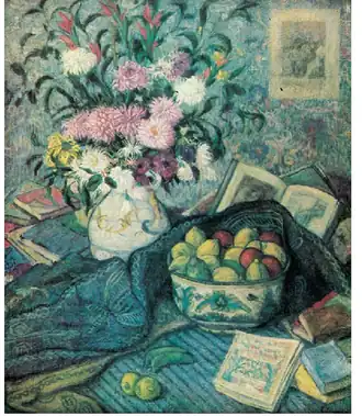 Flowers with Bananas, Lemons and Books
