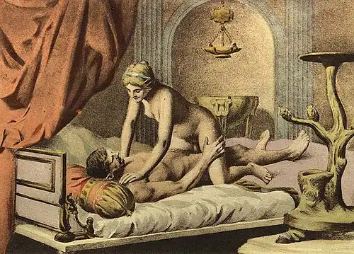 Depiction of a woman on top position