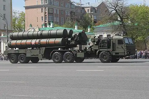 Russian S-400 Triumf launch vehicle with missiles in horizontal position
