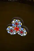 Stained glass, interior. Inspired by Bunting clover leaf map of Jerusalem, 1581