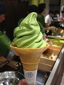 A green tea ice cream cone