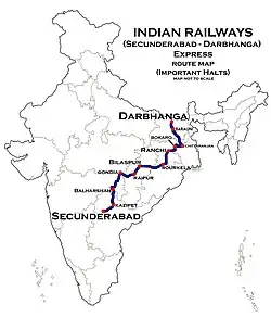 (Secunderabad–Darbhanga) Express route map
