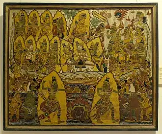 The Churning of the Milky Ocean, scene from Adiparva, the first book of Mahabharata, by Mangku Mura