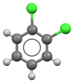 Ball-and-stick model of the 1,2-dichlorobenzene molecule