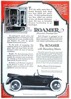 1918 The Roamer with Duesenberg Motors advertisement