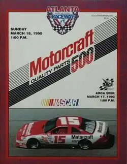 The 1990 Motorcraft Quality Parts 500 program cover, featuring Morgan Shepherd.