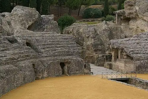 Ruins of seating area in Roman Amphitheater