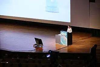 Sarah Harrison appears with Julian Assange for an appeal at 30C3.