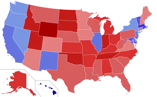 Upper house seats by party holding majority in each state Republican  50–60% 