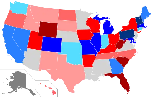 Net changes to lower house seats after the 2022 elections      +1 Rep seat      +2 Rep seats      +3–5 Rep seats      +6–10 Rep seats      +1 Dem seat      +2 Dem seats      +3–5 Dem seats      +12 Dem seats      +2 Ind seats