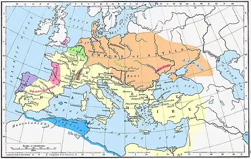 Map of Roman empire in 450