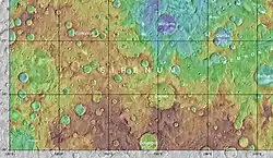 Map showing the relative positions of Columbus crater and other nearby craters in Memnonia quadrangle