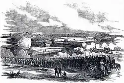 Image 280th Indiana Infantry Regiment and the 19th Indiana Light Artillery defending against the Confederates at the Battle of Perryville by H. Mosler (from History of Indiana)