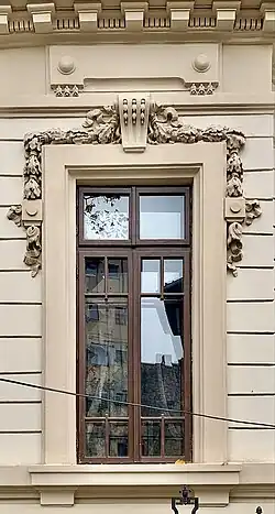 Beaux-Arts window of the Stroescu House on Strada Dianei (Bucharest)