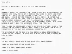 Introductory text and first command in Colossal Cave Adventure