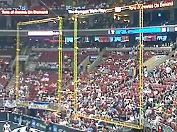 Image 23An arena football goalpost structure featuring the rebound nets on either side of the uprights. (from Arena football)