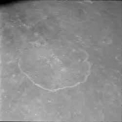 Oblique view from Apollo 11, at a high sun angle, showing albedo differences
