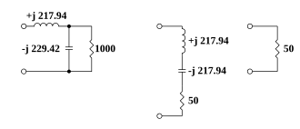 Schematic diagrams of three matching networks, all with the same impedance