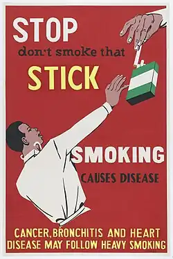 A doctor with a stethoscope rejecting the offer of a cigarette.