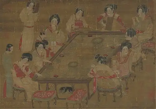 Women wearing qixiong ruqun, Painting of "A palace concert", Tang dynasty, c.836 - 907.