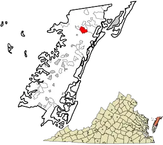 Location in Accomack County and the state of Virginia.