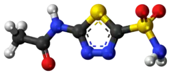 Ball-and-stick model of the acetazolamide molecule