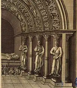 Othgerius/Ogier is one of two reclining tomb effigies on the sarcophagus at center.