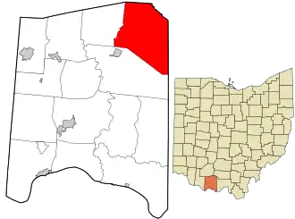 Location in Adams County and the state of Ohio.