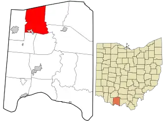 Location in Adams County and the state of Ohio.