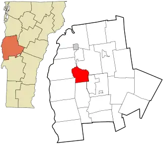 Location in Addison County and the state of Vermont.