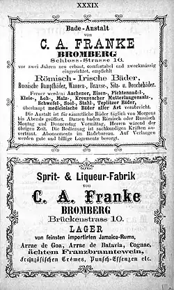Advertising for CA Franke refinery ca 1876
