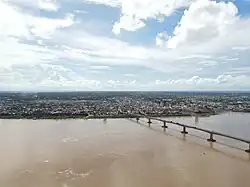 Aerial View of Kizuna Bridge and Kampong Cham City