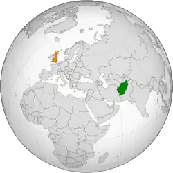 Map indicating locations of Afghanistan and United Kingdom