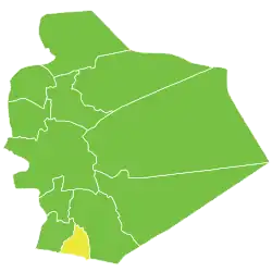 Al-Ghariyah (in yellow), in Suwayda Governorate (in green)