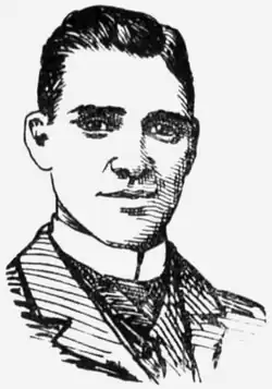A black and white portrait illustration of a man wearing a suit