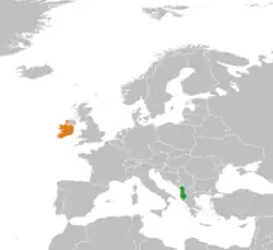 Map indicating locations of Albania and Ireland